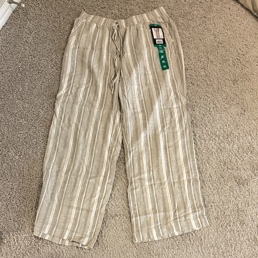 Women’s Striped Linen Pants - Beige